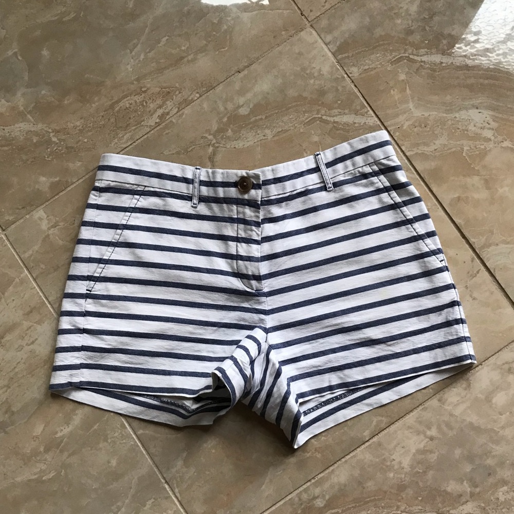 Navy and White Striped Linen Shorts
